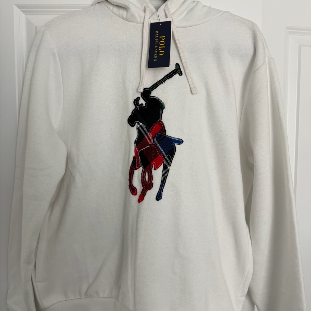 Ralph Lauren White Hoodie with Colorful Polo Logo